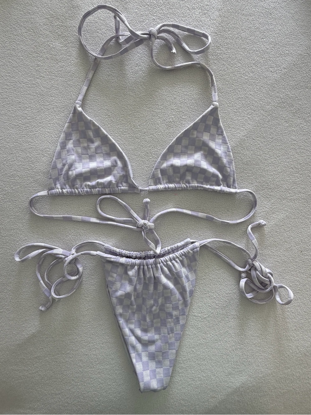 Frankie's Bikinis Lavender Checkered String Triangle Bikini